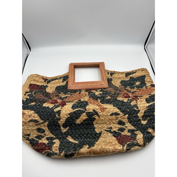 Antik Kraft Purse Handbag Jute Wood Handle Beach Casual Floral Pallavi Boho - Picture 8 of 8